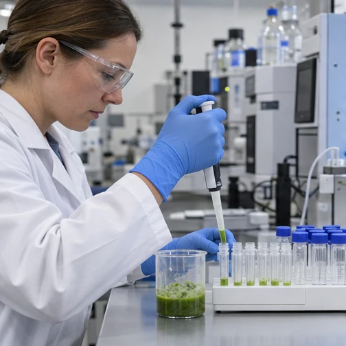 Analyst preparing vegetable homogenate and separate extraction vials