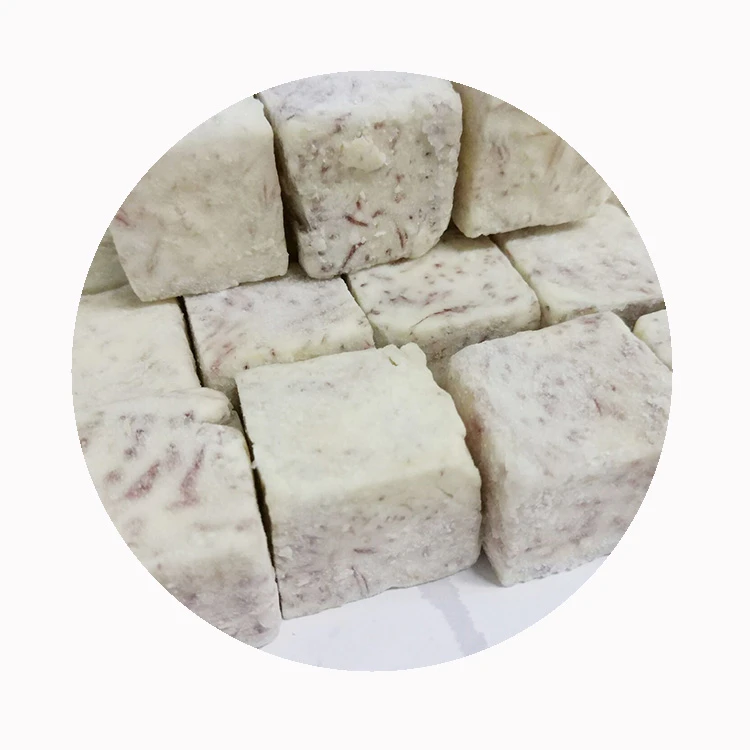 Cooked taro portions prepared for freezing and dessert production