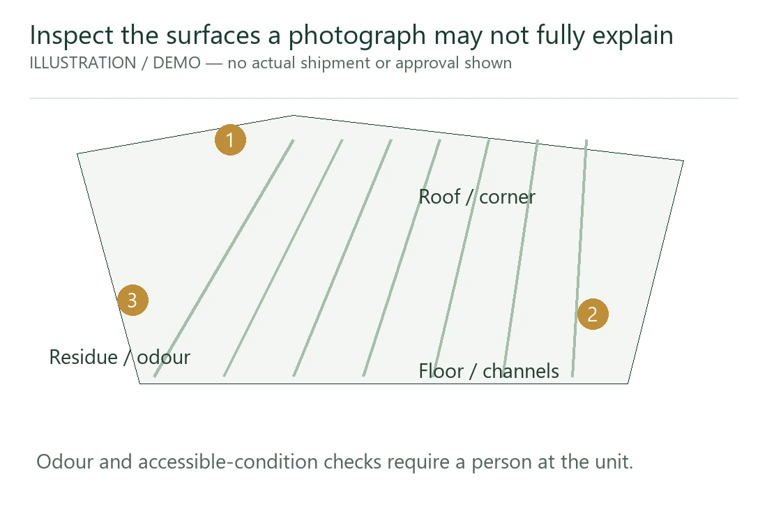 Empty-unit suitability covers surfaces and an on-site odour assessment. Empty-unit suitability covers surfaces and an on-site odour assessment.