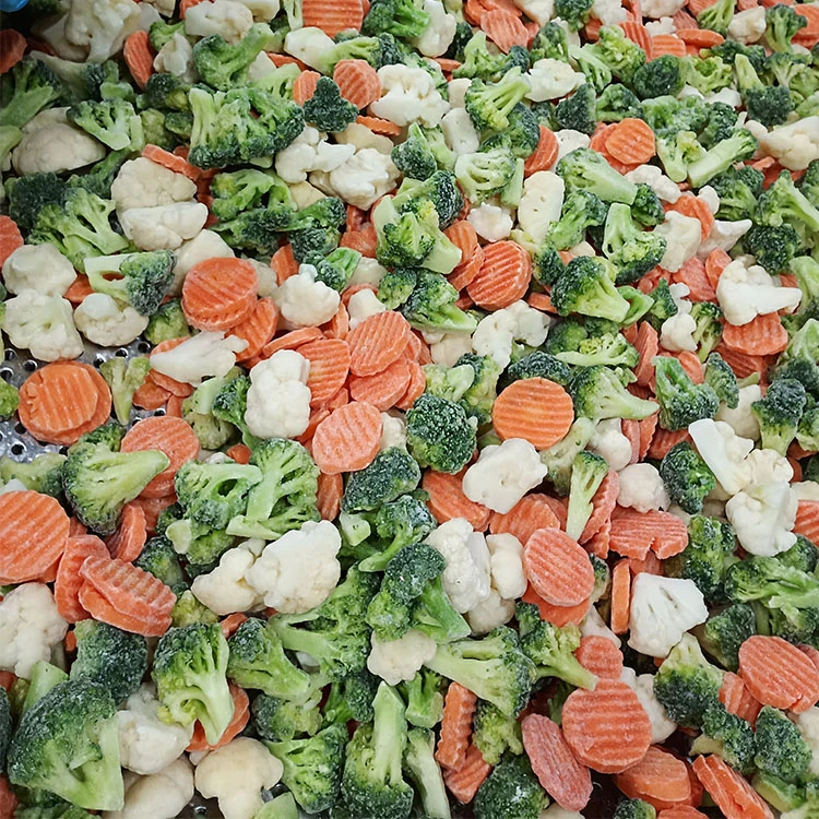 Frozen mixed vegetables showing distinct colors and cut forms for prepared-food use