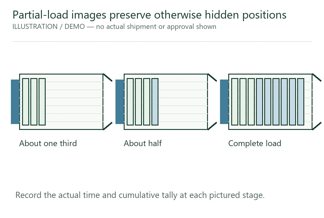 Staged load views retain positions later hidden by cartons. Staged load views retain positions later hidden by cartons.