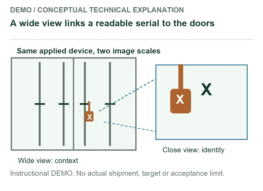 A wide view links a readable serial to the doors - instructional demonstration A wide view links a readable serial to the doors - instructional demonstration