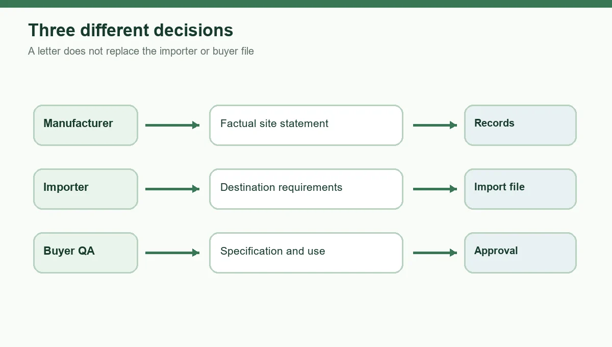 Separate supplier statements from importer and buyer duties - method diagram