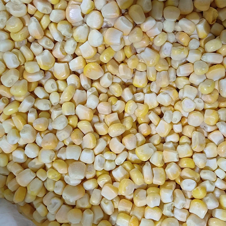 Loose frozen sweet corn kernels spread across an inner liner, original product photograph.