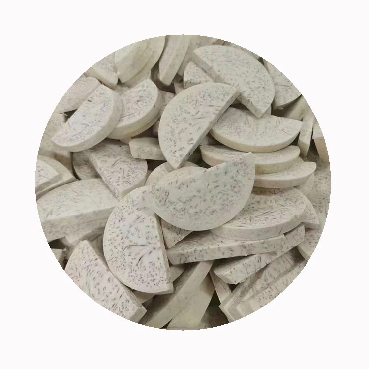 Frozen taro root pieces prepared for cooking and supply