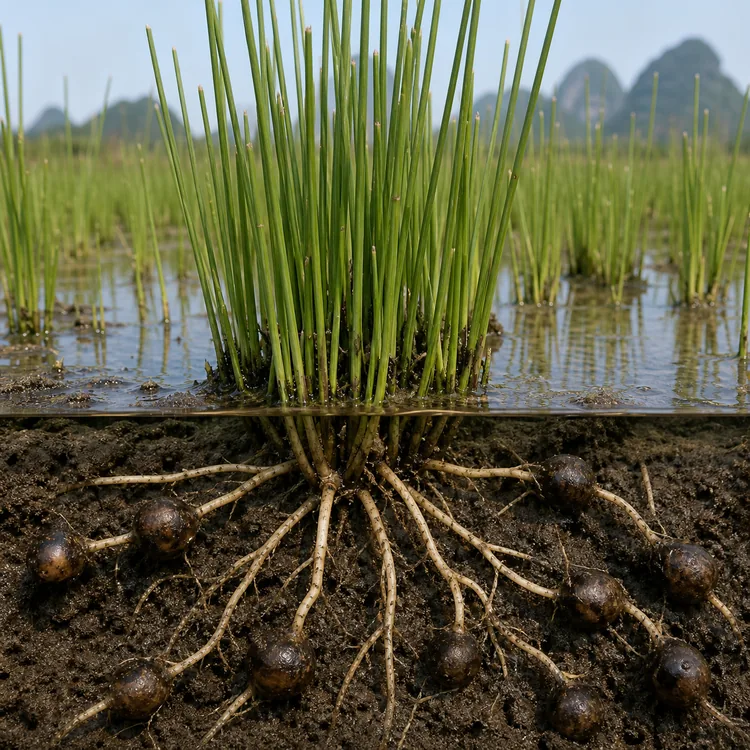 how-do-water-chestnuts-grow-01-paddy-corm-cutaway how-do-water-chestnuts-grow-01-paddy-corm-cutaway