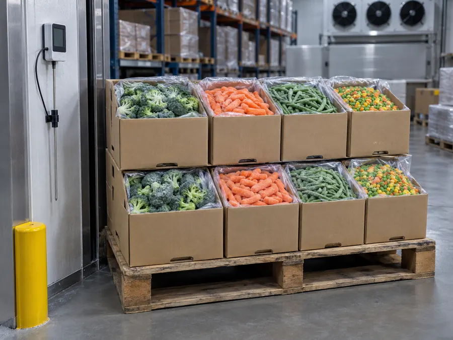 Illustrative cold-room handoff; export cartons must be sealed and lot coded before loading Illustrative cold-room handoff; export cartons must be sealed and lot coded before loading