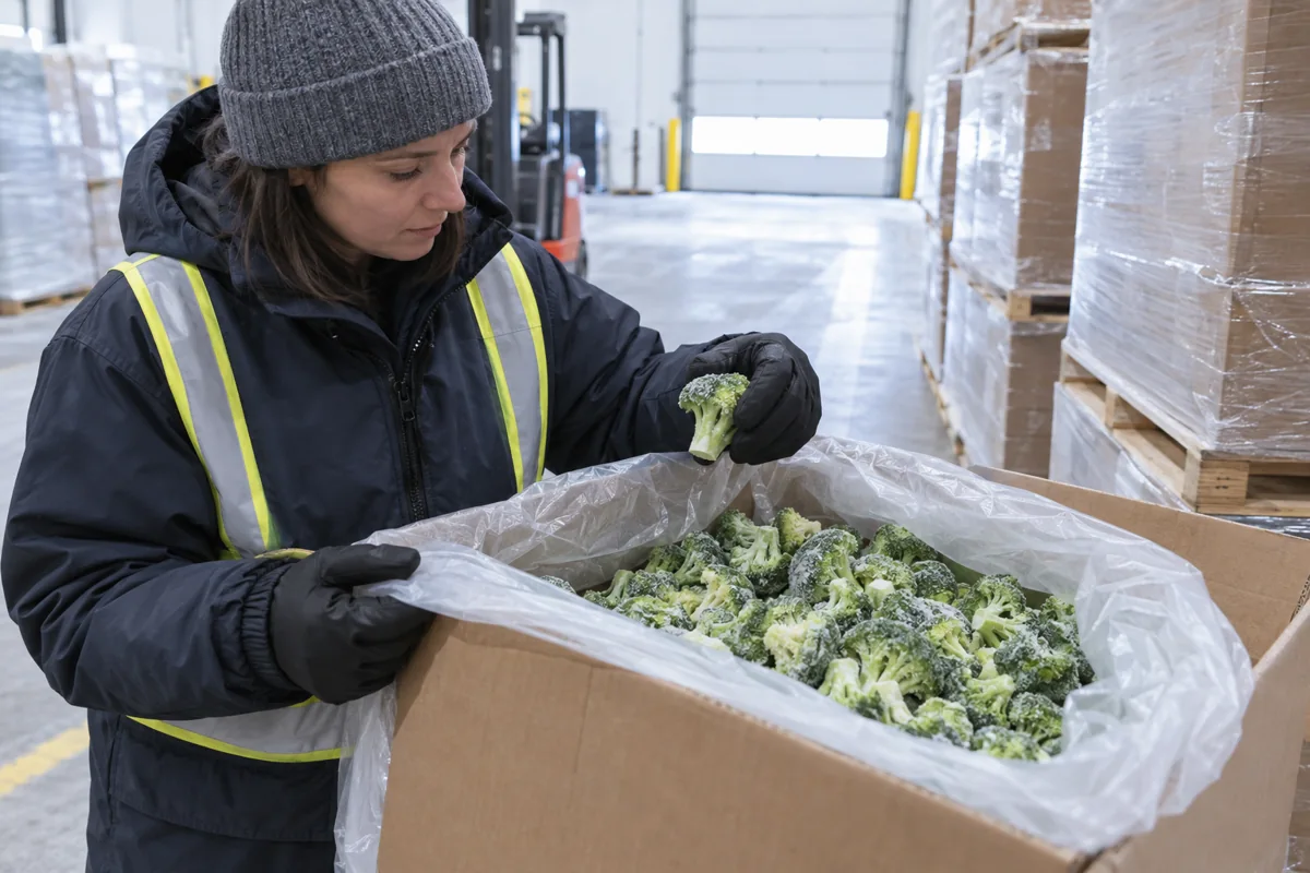 Sealed frozen vegetable cartons at arrival Sealed frozen vegetable cartons at arrival