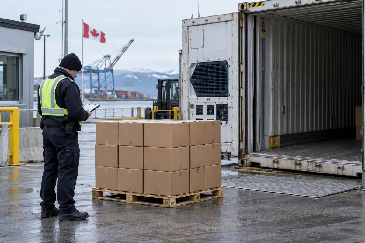 Sealed frozen-food pallet at Canadian port Sealed frozen-food pallet at Canadian port