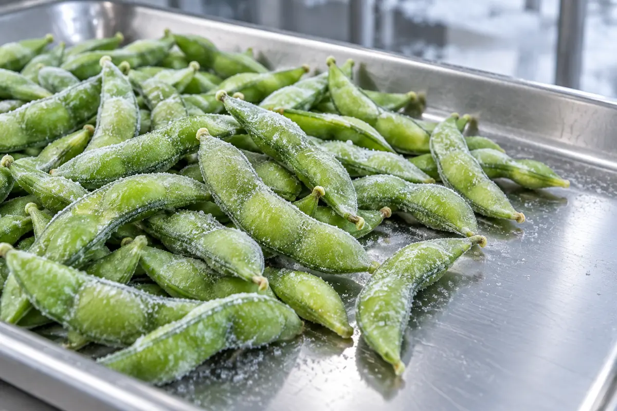 Editorial depiction of frozen in-pod edamame for the import specification guide