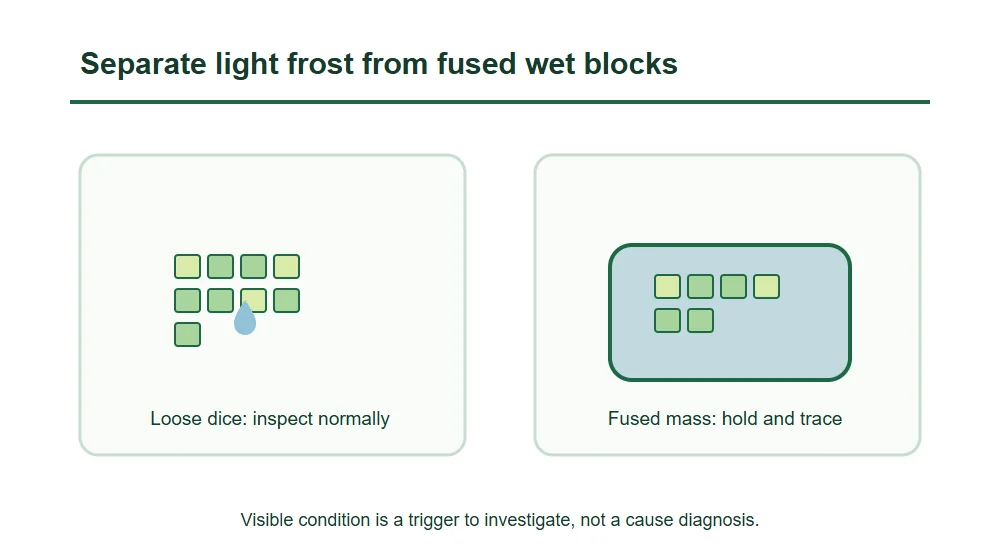 Separate light frost from fused wet blocks Separate light frost from fused wet blocks
