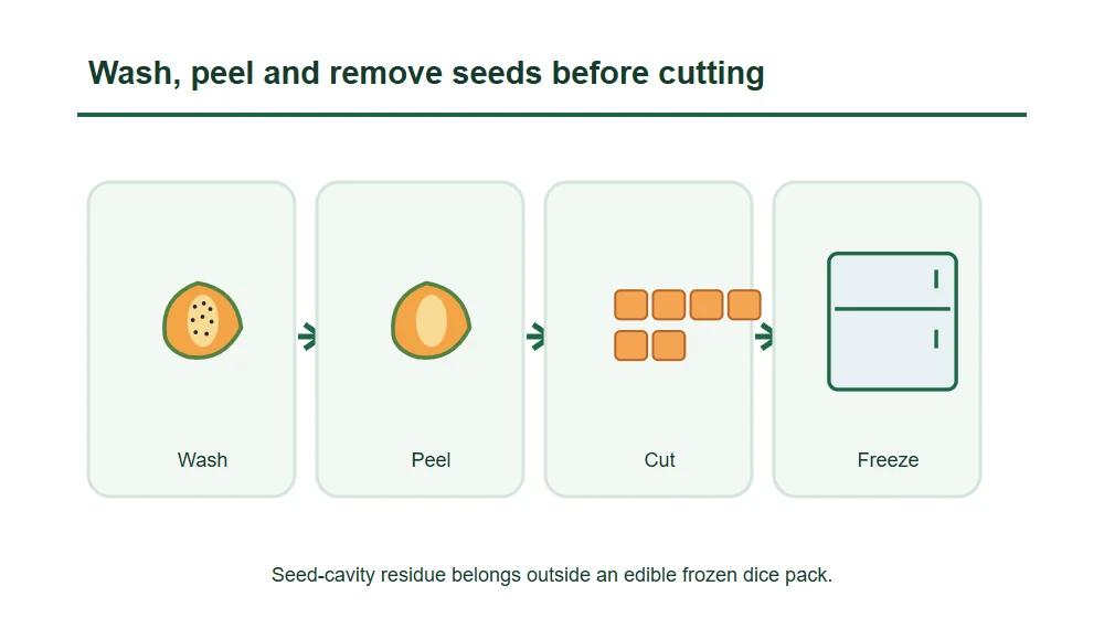 Wash, peel and remove seeds before cutting Wash, peel and remove seeds before cutting