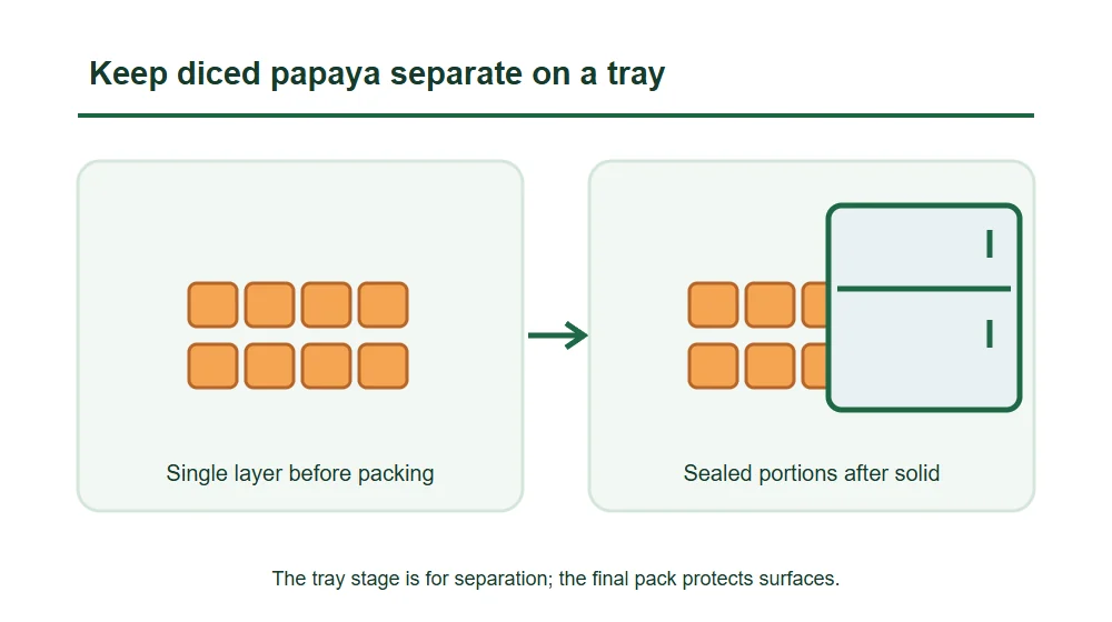 Keep diced papaya separate on a tray Keep diced papaya separate on a tray