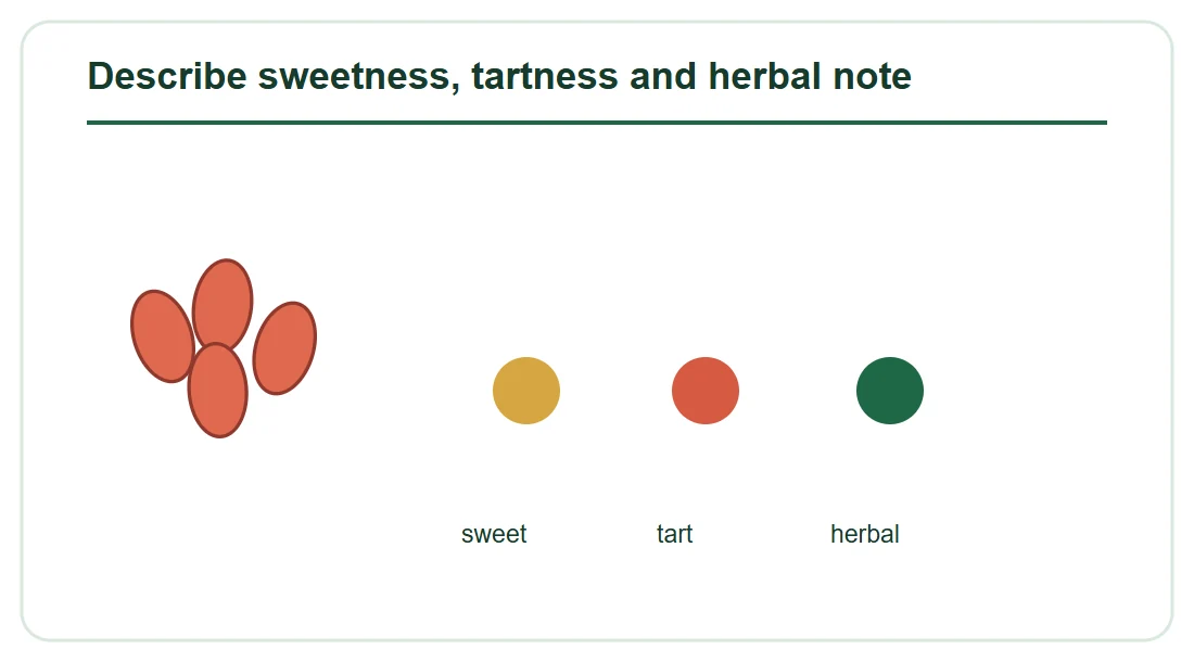 Describe sweetness, tartness and herbal note Describe sweetness, tartness and herbal note