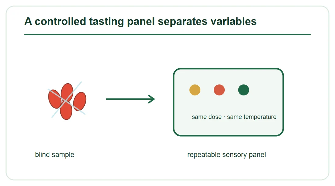 A controlled tasting panel separates variables