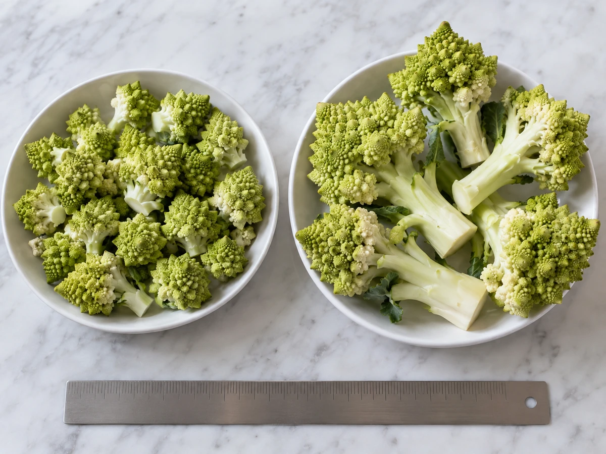 Romanesco samples compared for portion appearance