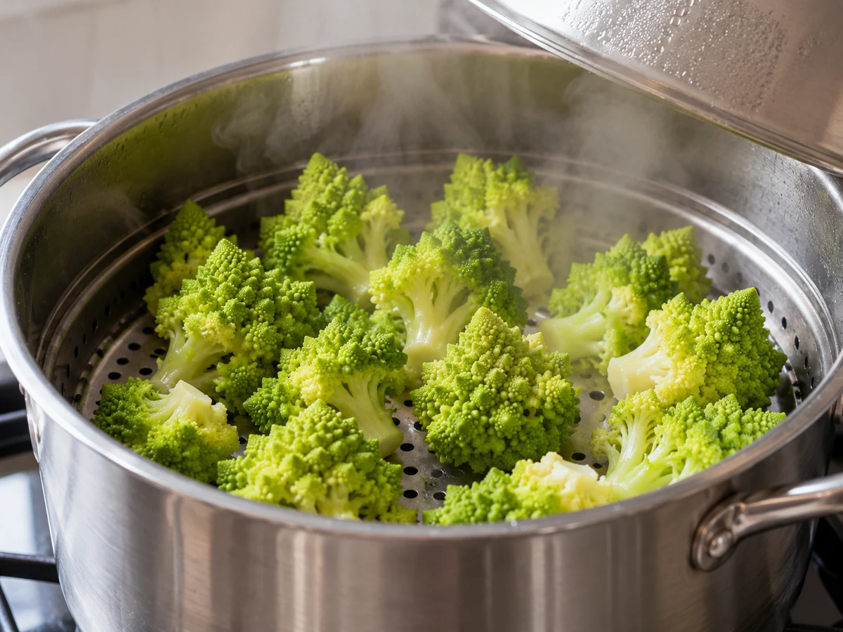 Romanesco in a shallow steamer layer