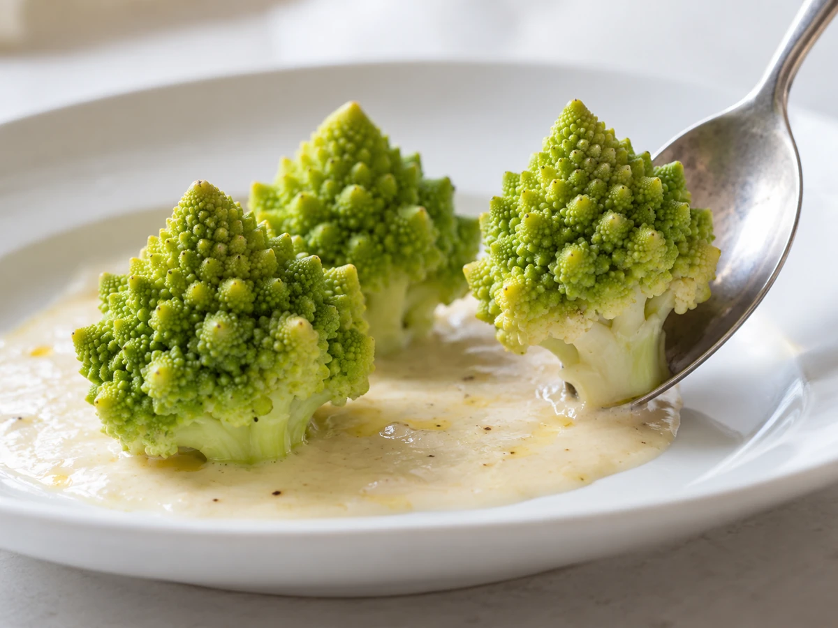Sauce placed beneath a Romanesco portion