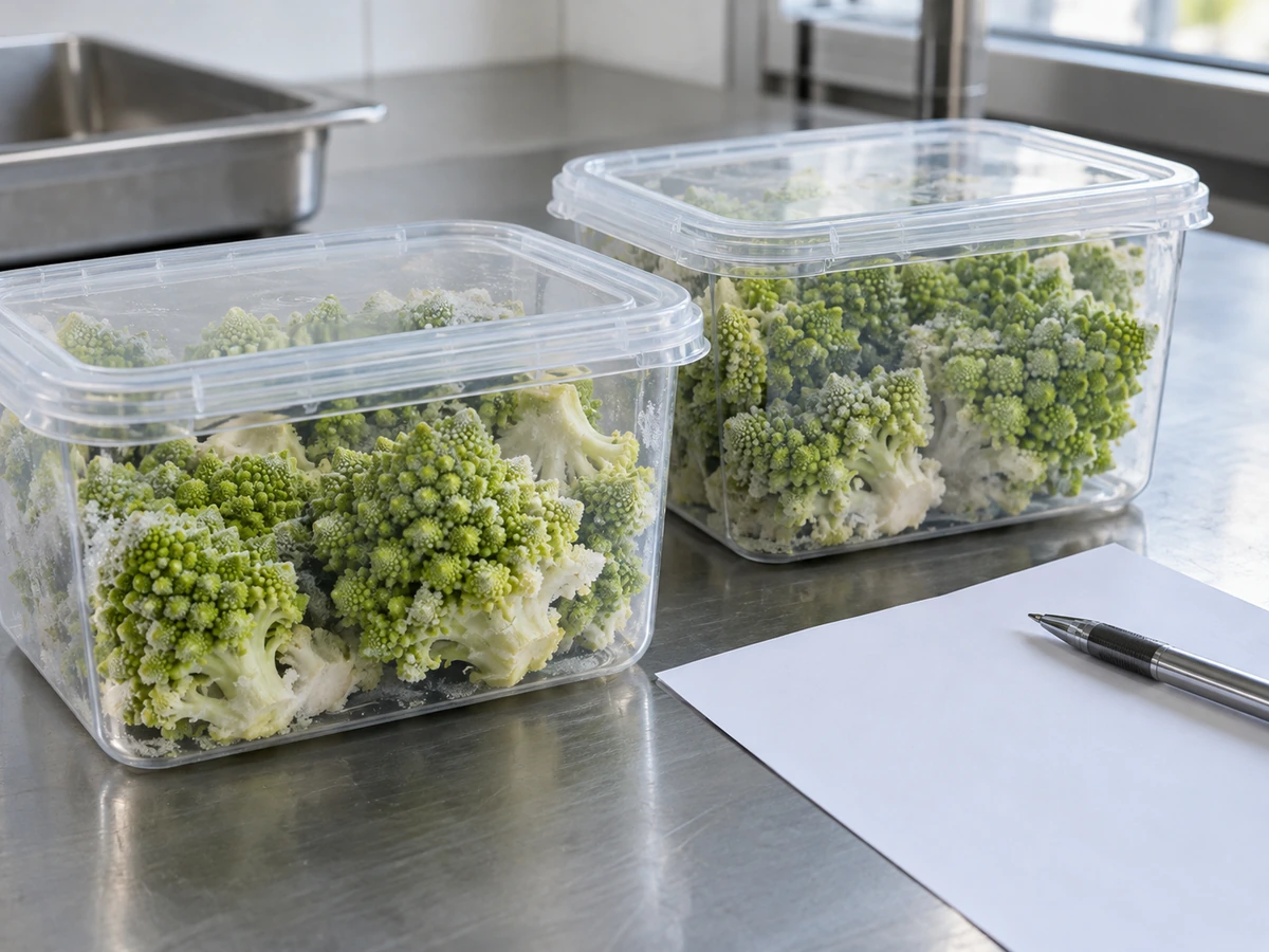 Retained Romanesco samples in clear containers