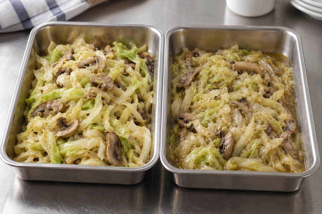 Two cabbage and mushroom portions for a holding comparison Two cabbage and mushroom portions for a holding comparison