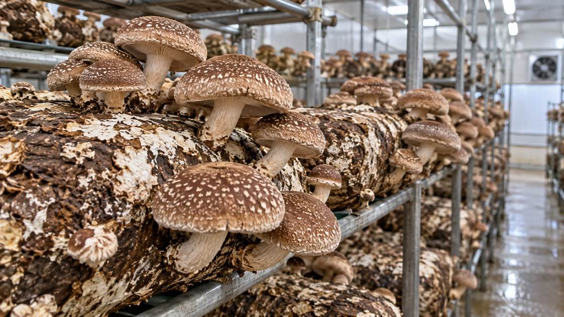 Illustrative substrate and cultivation controls for cultivated shiitake.