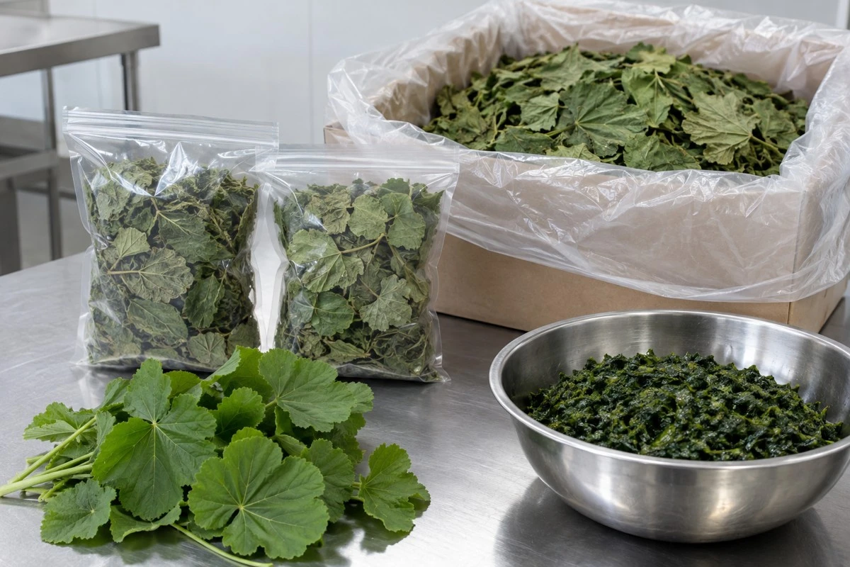 Leaf sample packaging Illustrative sample and packaging comparison; botanical declarations and lot records must establish identity.