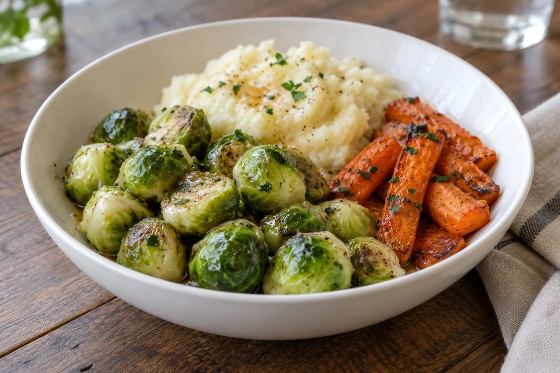 Whole Brussels sprouts in a meal portion Whole Brussels sprouts in a meal portion