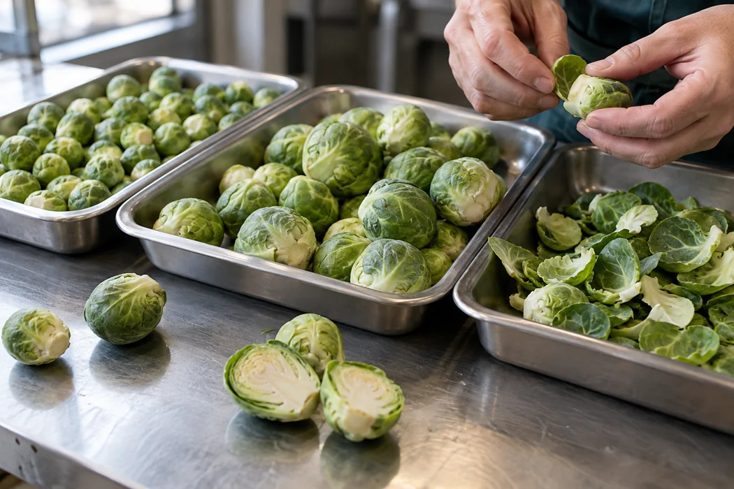 Whole Brussels Sprouts: Size Grading, Loose Leaves and Core Defects