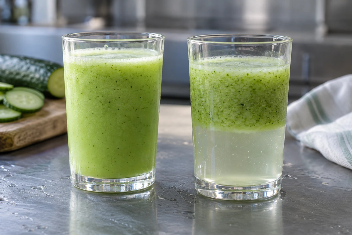 Uniform cucumber drink beside an illustrative separated drink Uniform cucumber drink beside an illustrative separated drink