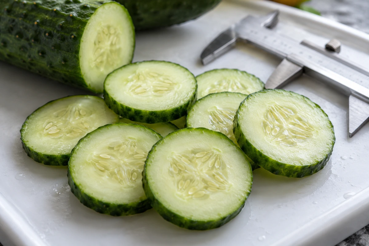 Cucumber Round Cuts: Peel Edge, Seeds and Thaw-Drip Acceptance