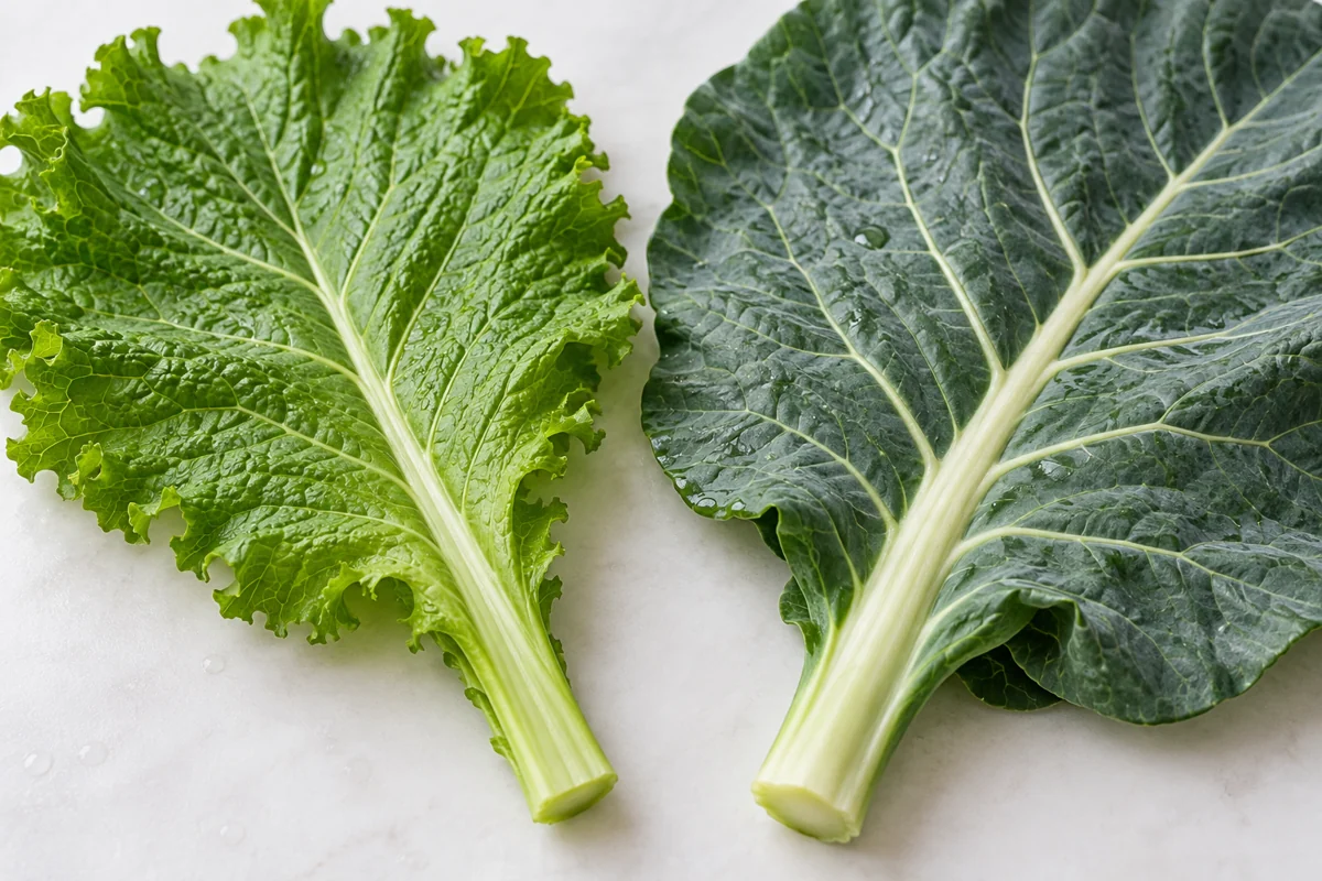 Leaf blades and petioles Mustard and collard leaf blades with visible central ribs