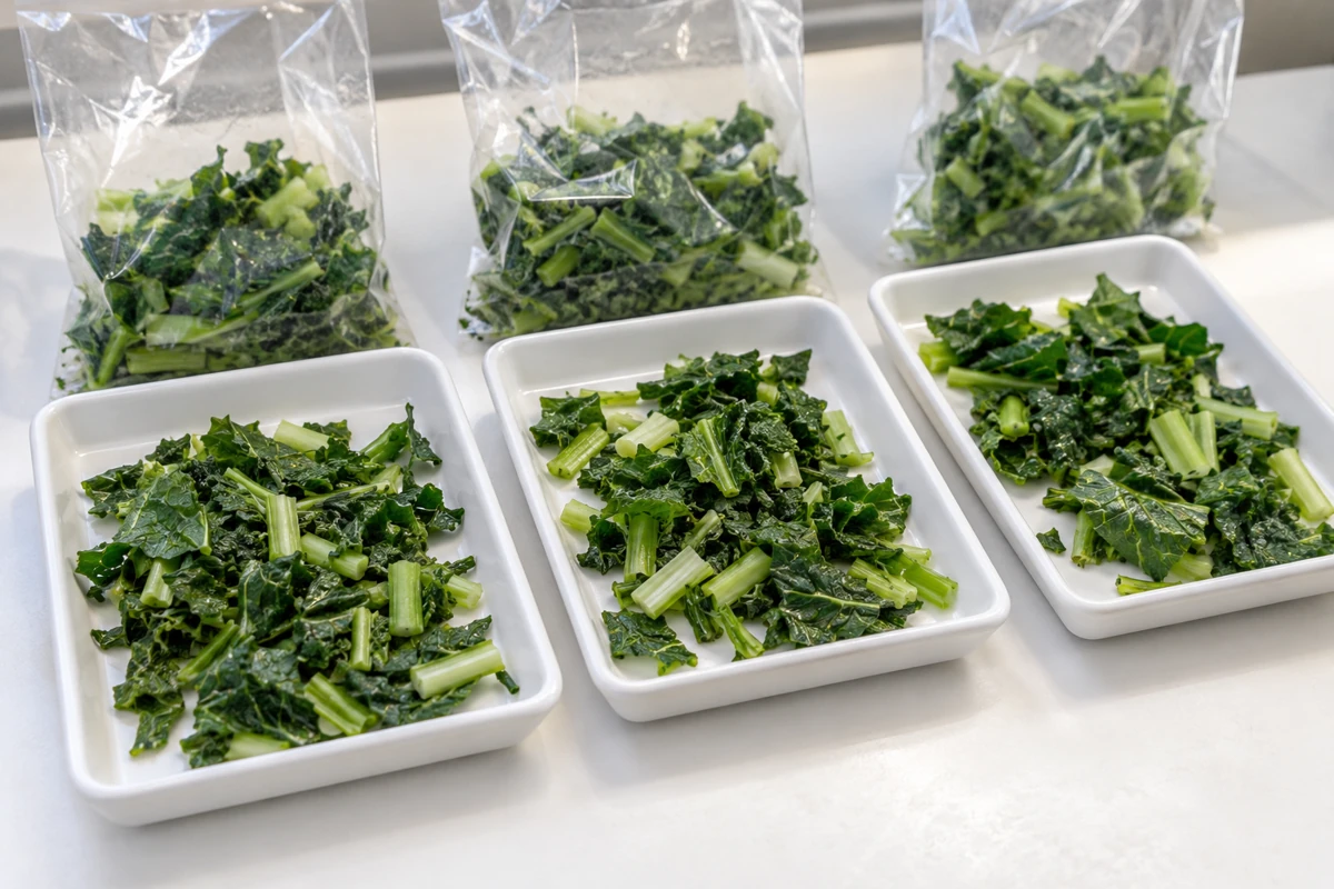 Separate mustard-green samples in three white trays