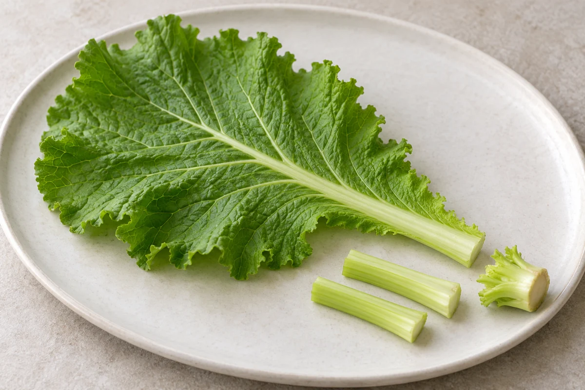 Mustard leaf with separate petiole and basal plant pieces