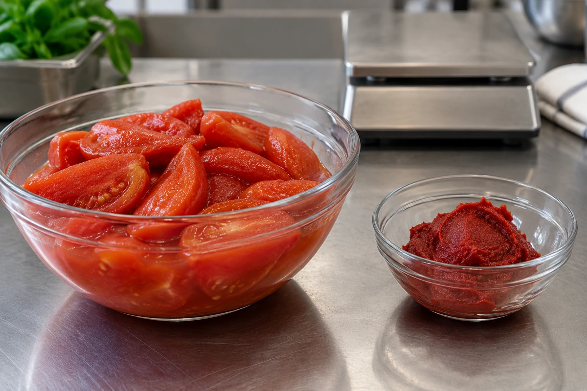 Tomato wedges and a smaller portion of paste