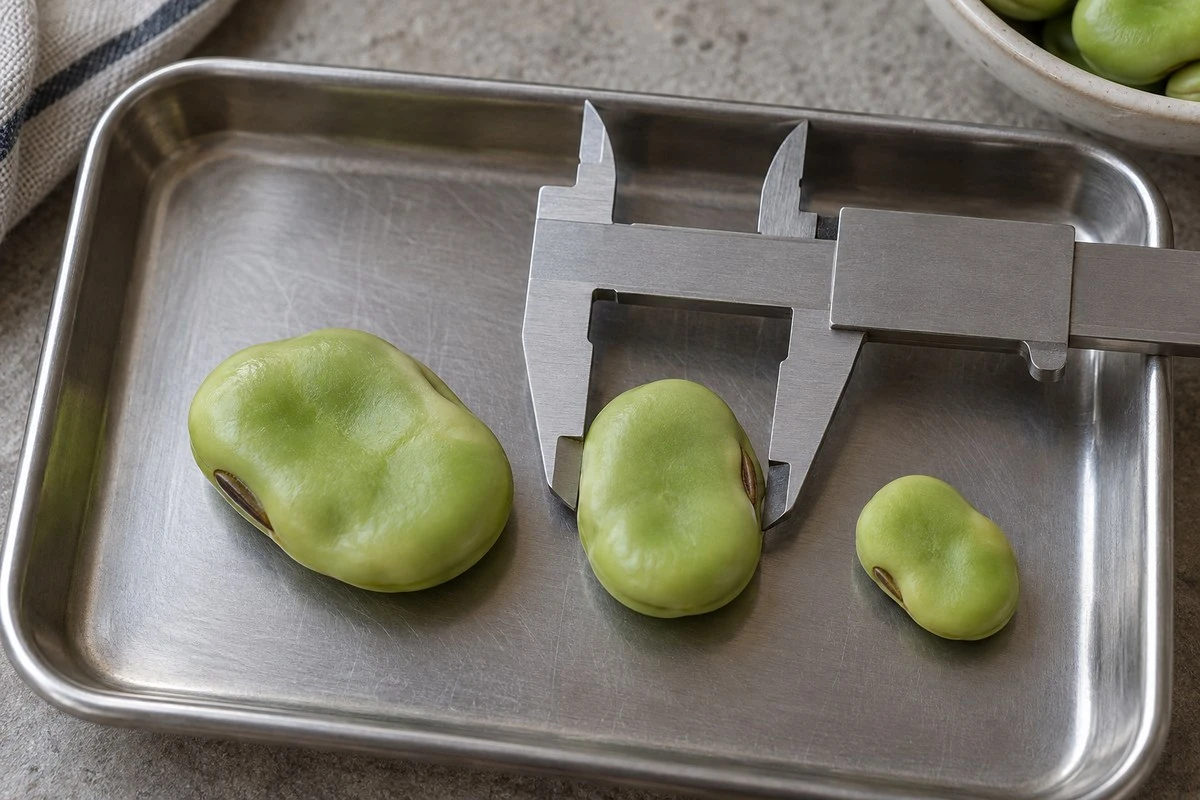 Broad bean width observed separately from its length and thickness