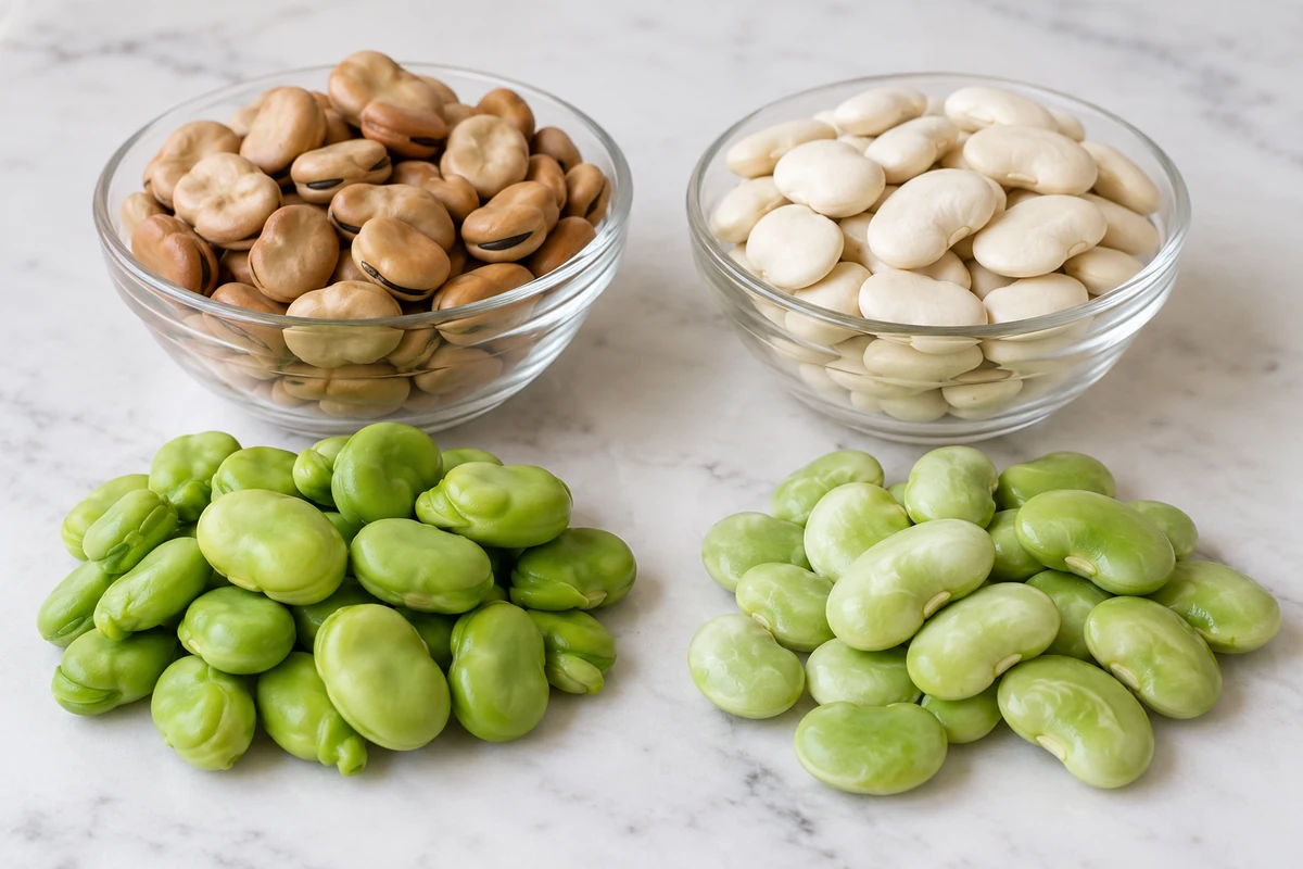 Green and dried forms of fava and lima beans