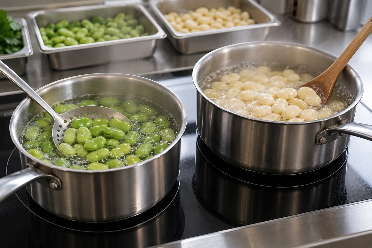Separate preparation of broad beans and lima beans