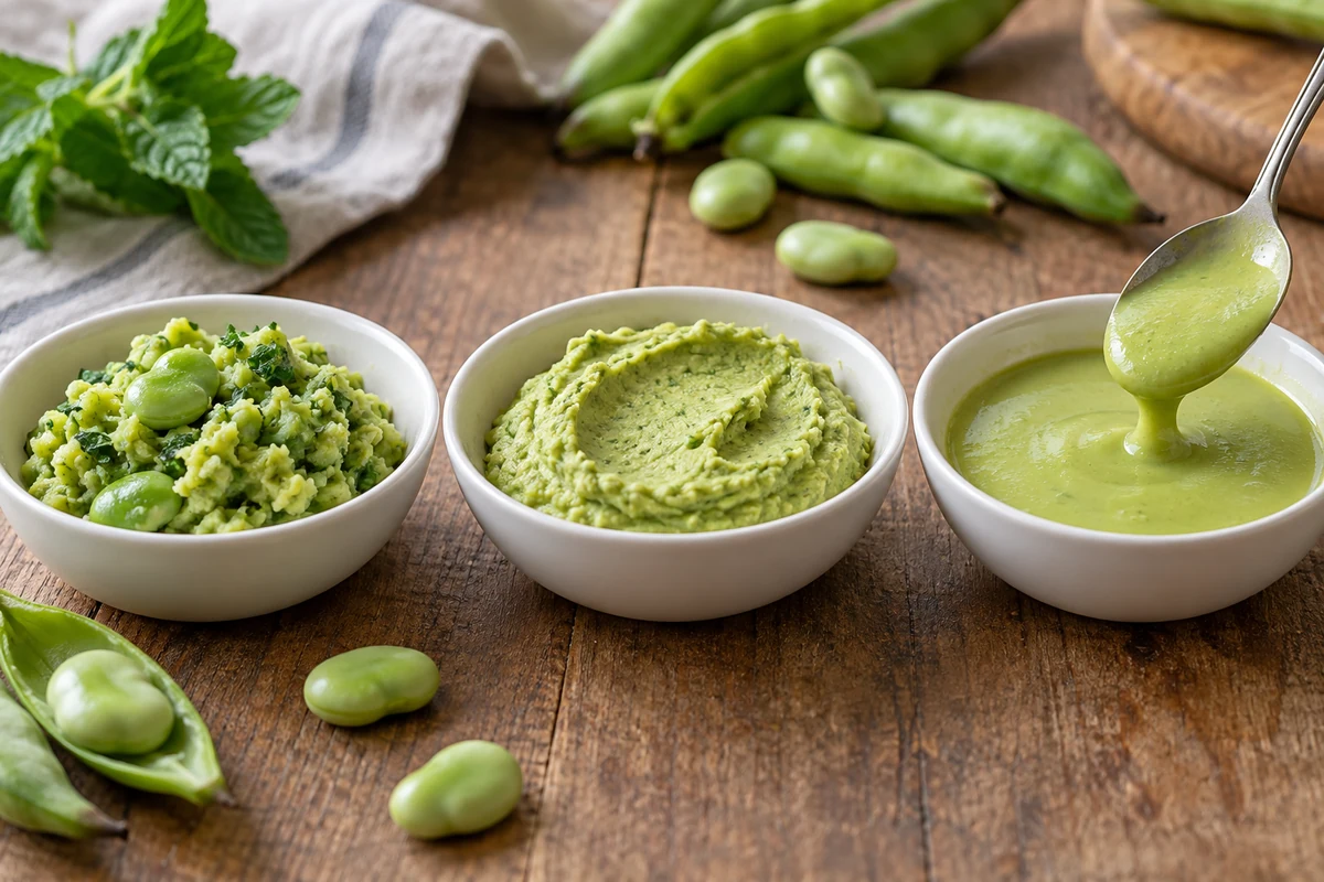 Rustic mash, thick dip and softer broad bean puree Rustic mash, thick dip and softer broad bean puree