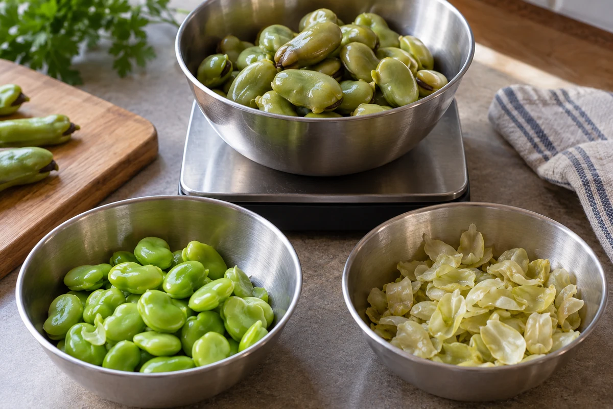 Separate broad bean flesh and skins for yield measurement Separate broad bean flesh and skins for yield measurement