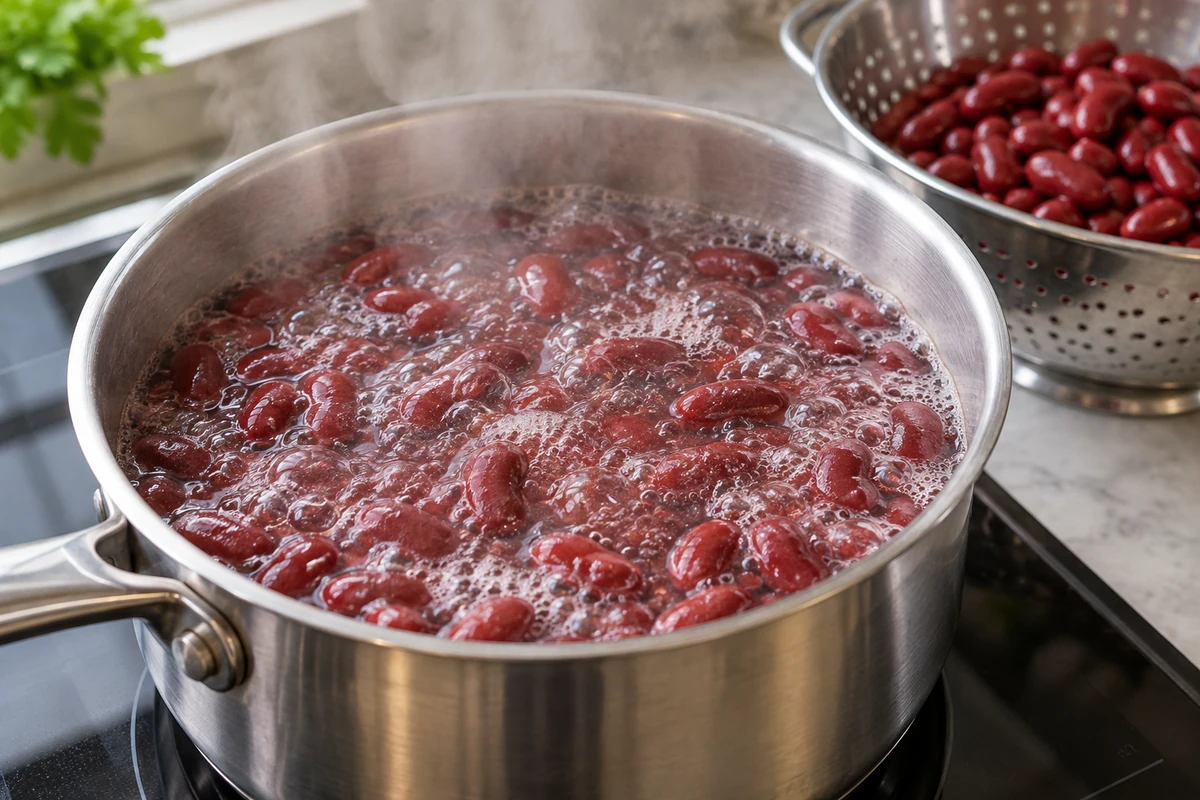Kidney beans boiling in ample fresh water Kidney beans boiling in ample fresh water
