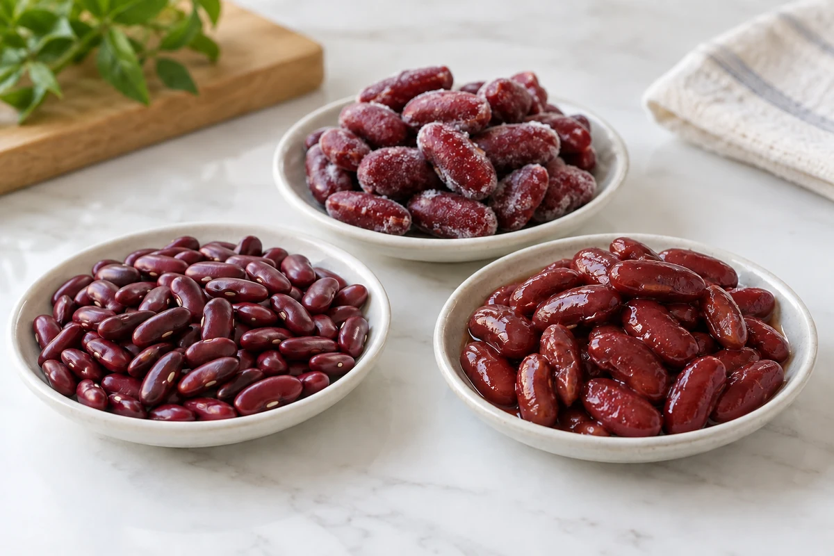 Dry, cooked and frozen kidney bean sample forms Dry, cooked and frozen kidney bean sample forms