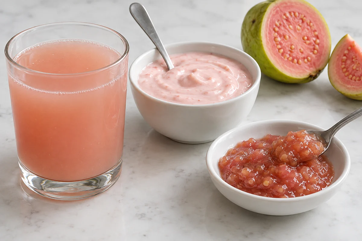 Guava beverage, yogurt and coarse fruit preparation samples Guava beverage, yogurt and coarse fruit preparation samples