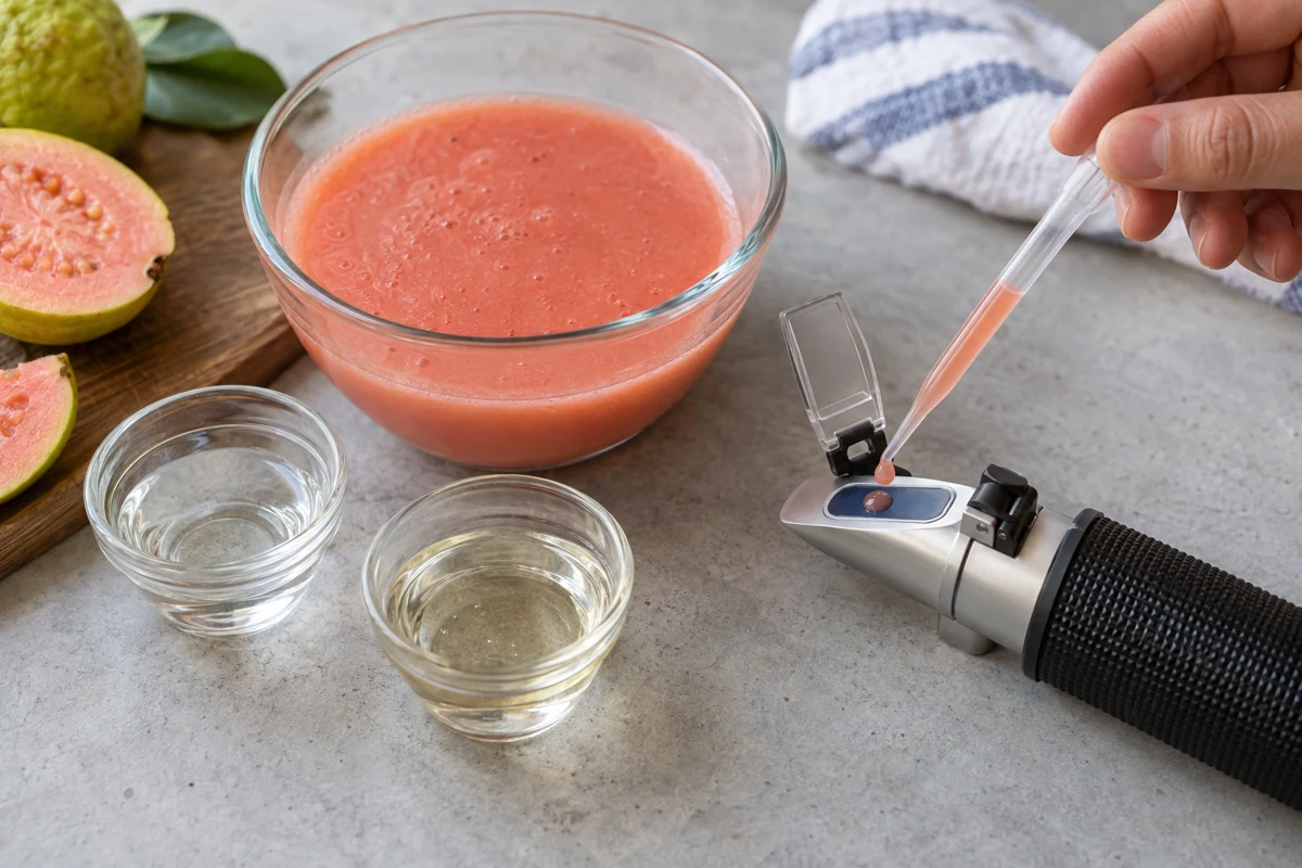 Guava sorbet mix and refractometer