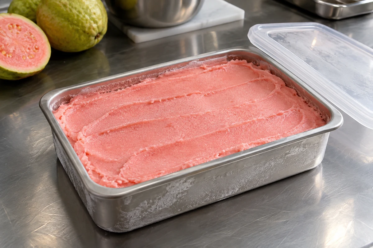Guava sorbet shallow filled tub