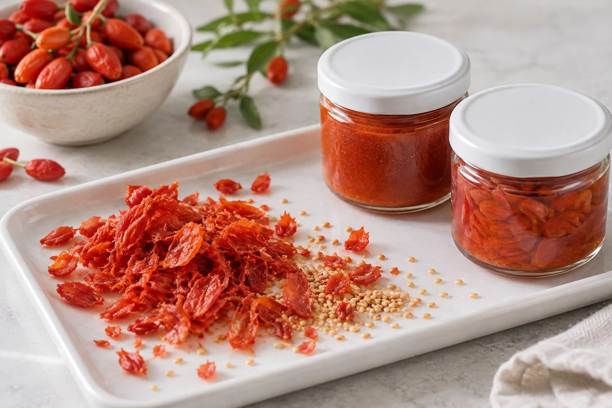 Recovered goji fractions and screened residue Recovered goji fractions and screened residue