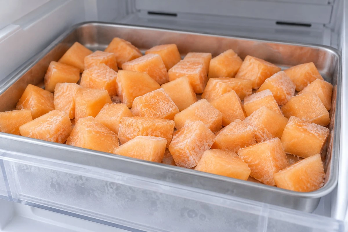 Separated melon pieces make portioning easier; their appearance cannot establish a freezing rate Separated melon pieces make portioning easier; their appearance cannot establish a freezing rate