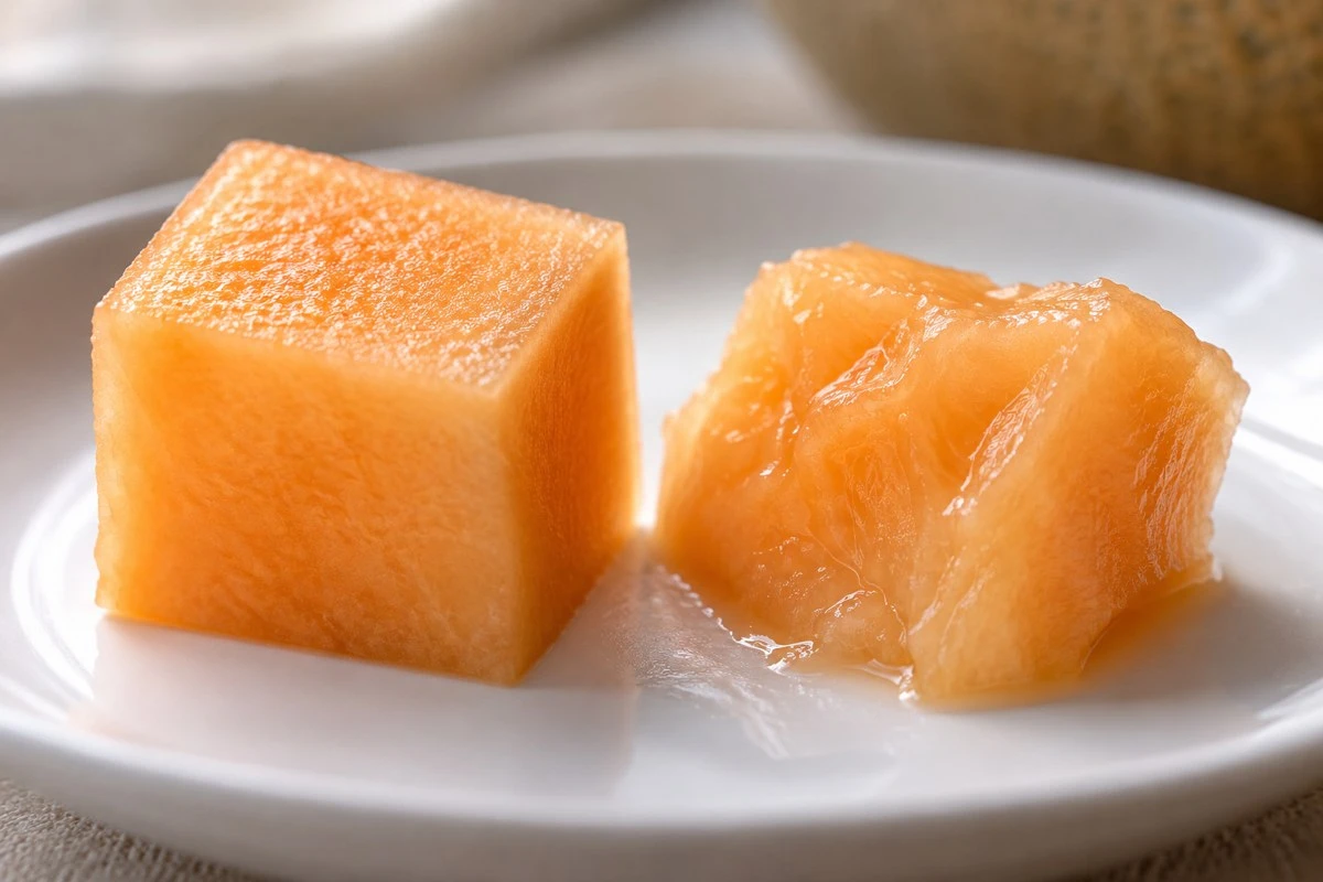 A sharp fresh cut and a softened thawed piece show different tissue structure A sharp fresh cut and a softened thawed piece show different tissue structure