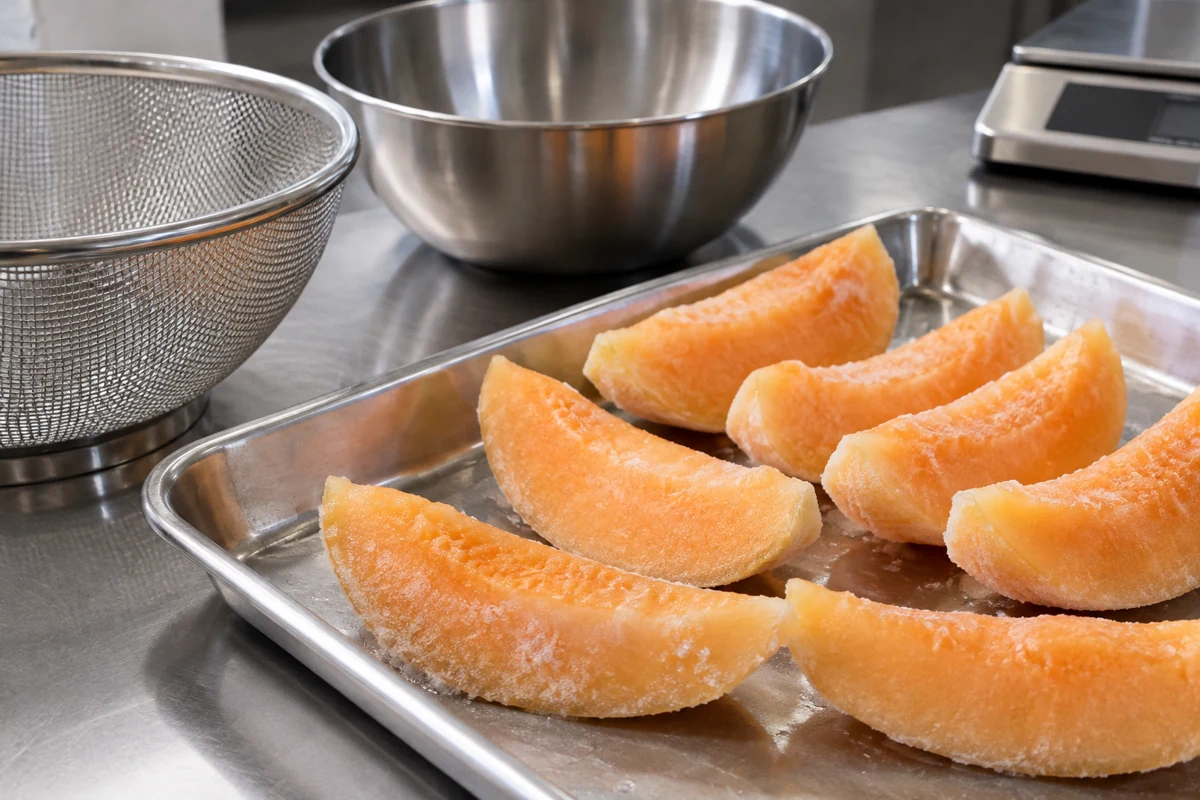 Testing Frozen Hami Melon for Rind Residue, Soft Pieces and Drip Loss