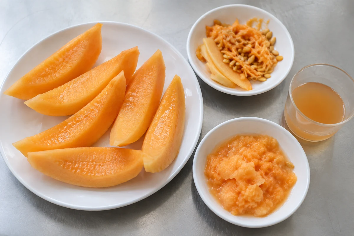 Retained melon, trim fragments, soft flesh and thaw liquid