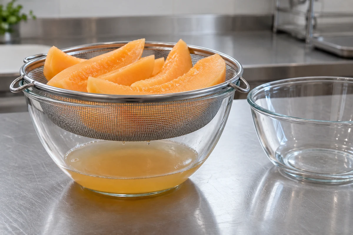 Melon pieces retained above collected thaw liquid